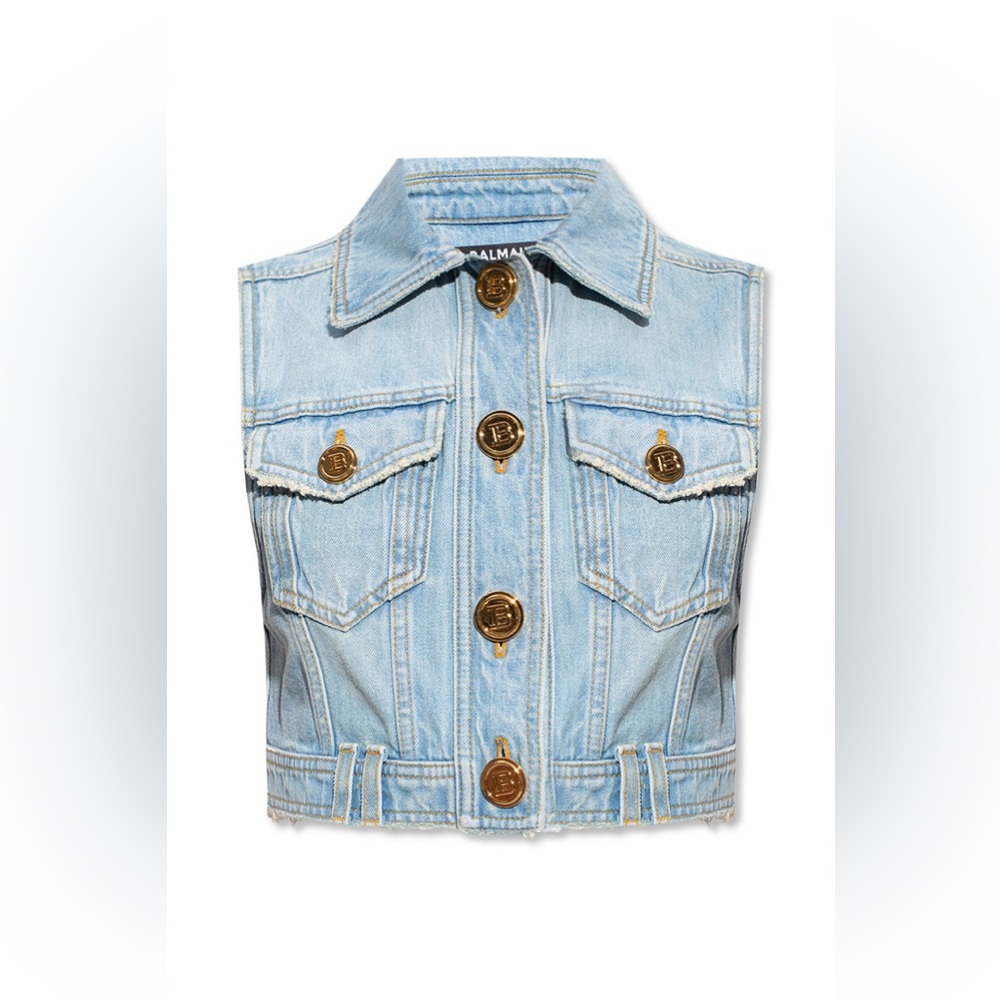 NW/OT BALMAIN
Cropped Vintage Eco-Designed Denim Vest Jacket
Size: 40